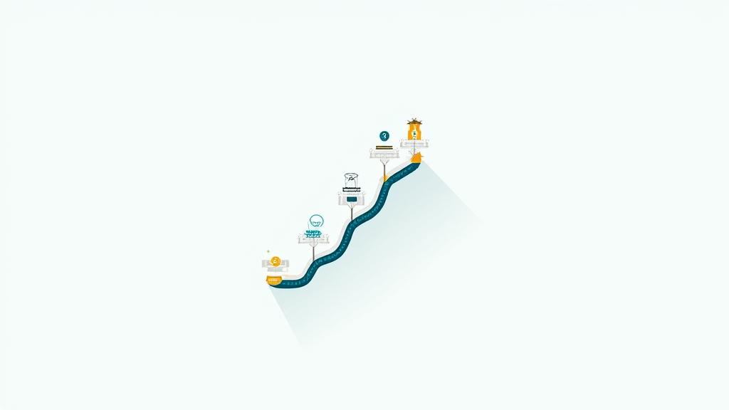 A visual timeline or roadmap depicting key stages of a remote workforce transformation, with icons representing assessment, planning, technology integration, and ongoing support, indicating progress and growth.